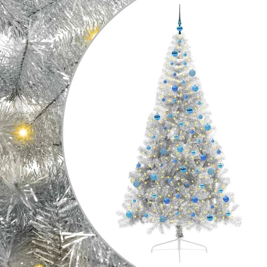 Sapin de Noël artificiel pré-éclairé Argent 240 cm PET - 2