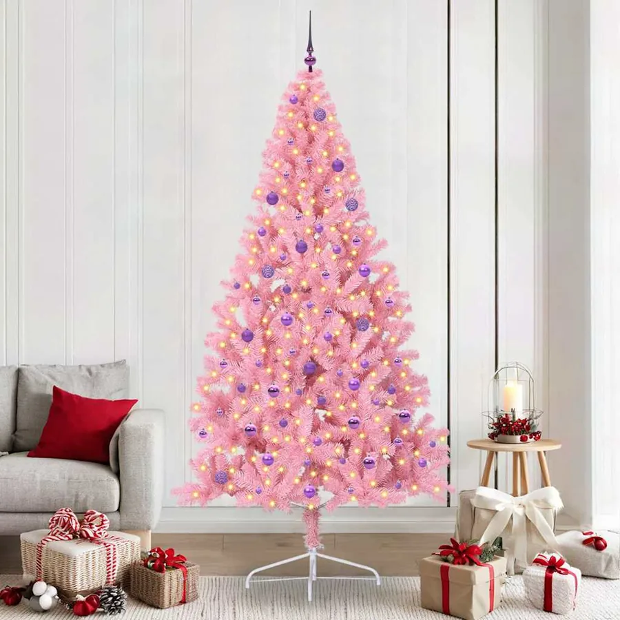 Sapin de Noël artificiel pré-éclairé Rose 240 cm PVC