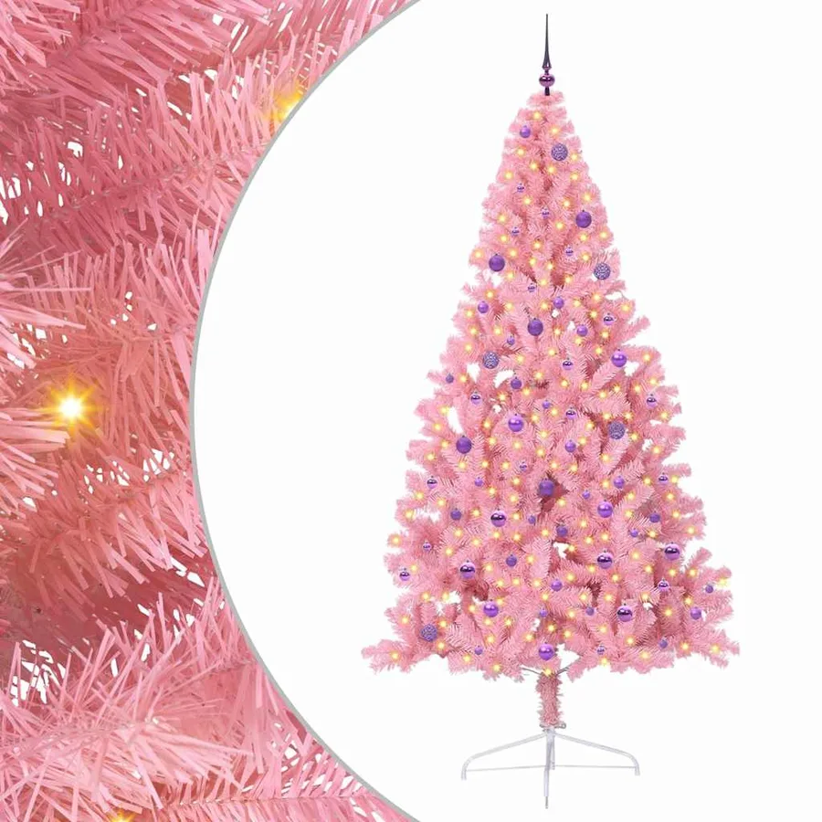Sapin de Noël artificiel pré-éclairé Rose 240 cm PVC - 2