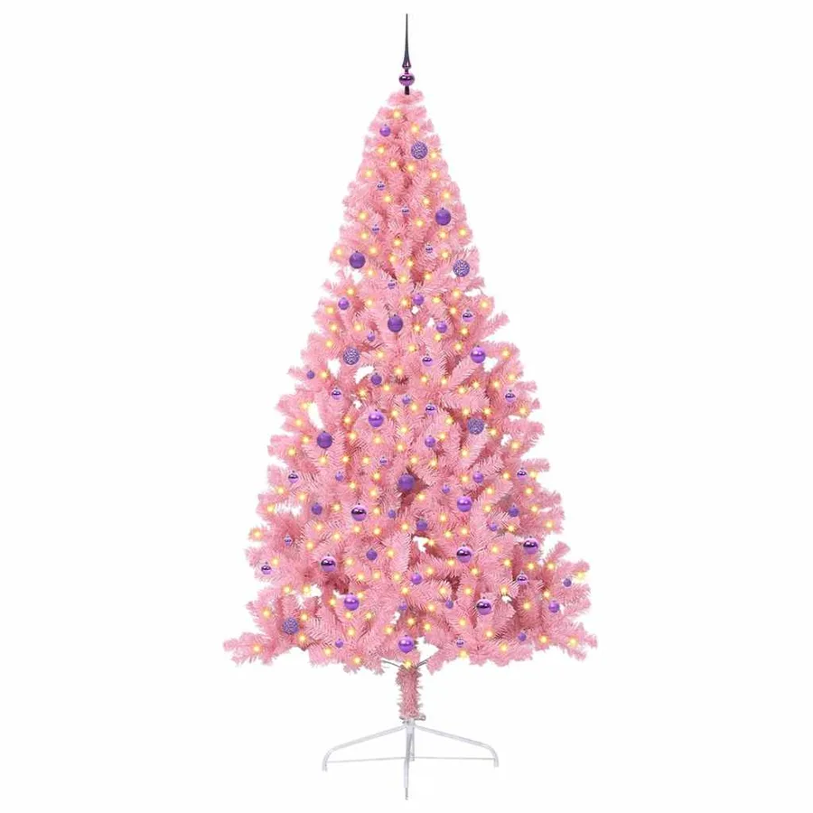 Sapin de Noël artificiel pré-éclairé Rose 240 cm PVC - 3