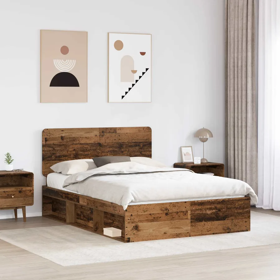 Cadre de lit Bois ancien 140 x 190 cm Bois de pin massif - 3