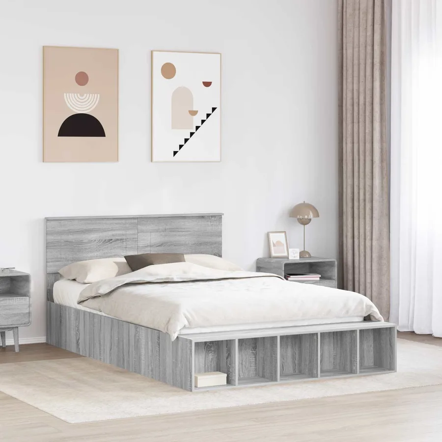 Cadre de lit Gris Sonoma 140 x 190 cm Bois d'ingénierie - 3