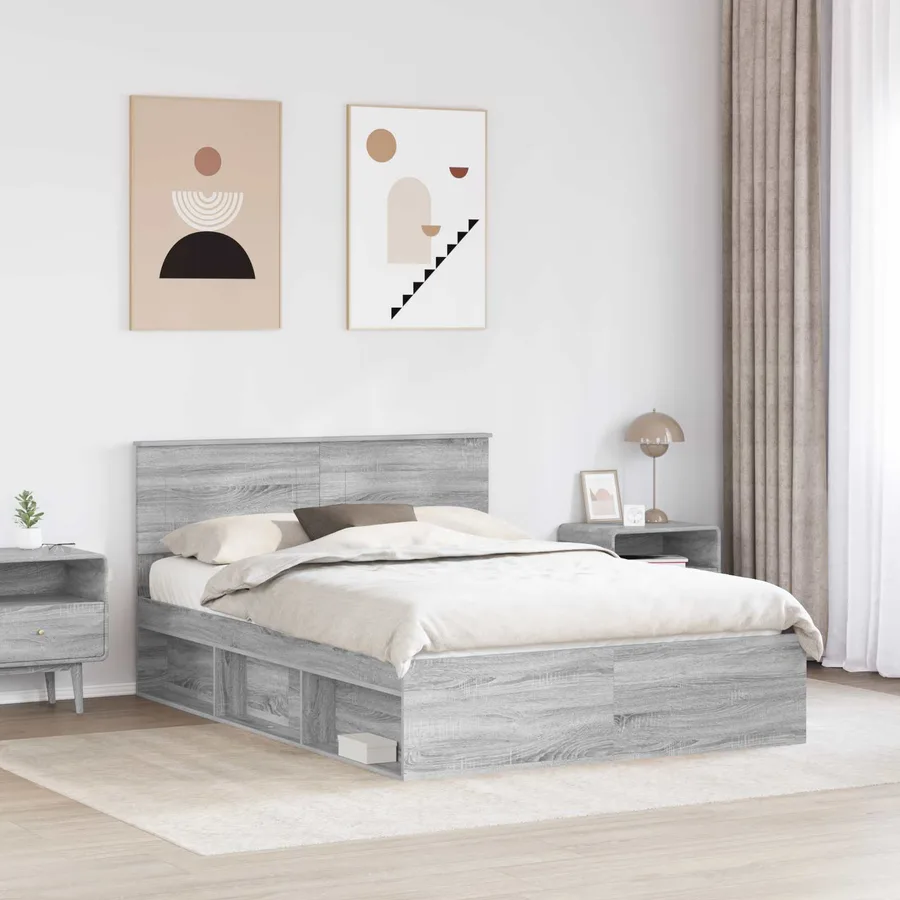 Cadre de lit Gris Sonoma 140 x 200 cm Bois d'ingénierie - 3