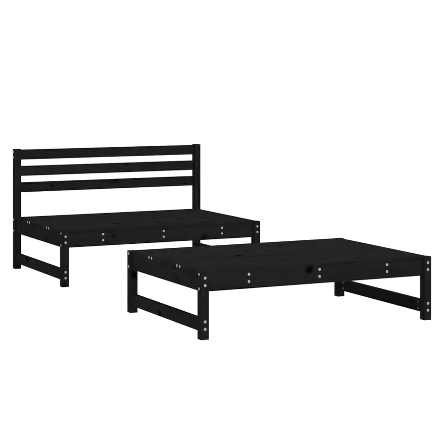 Salon de jardin 2 pcs noir bois massif de pin - 2