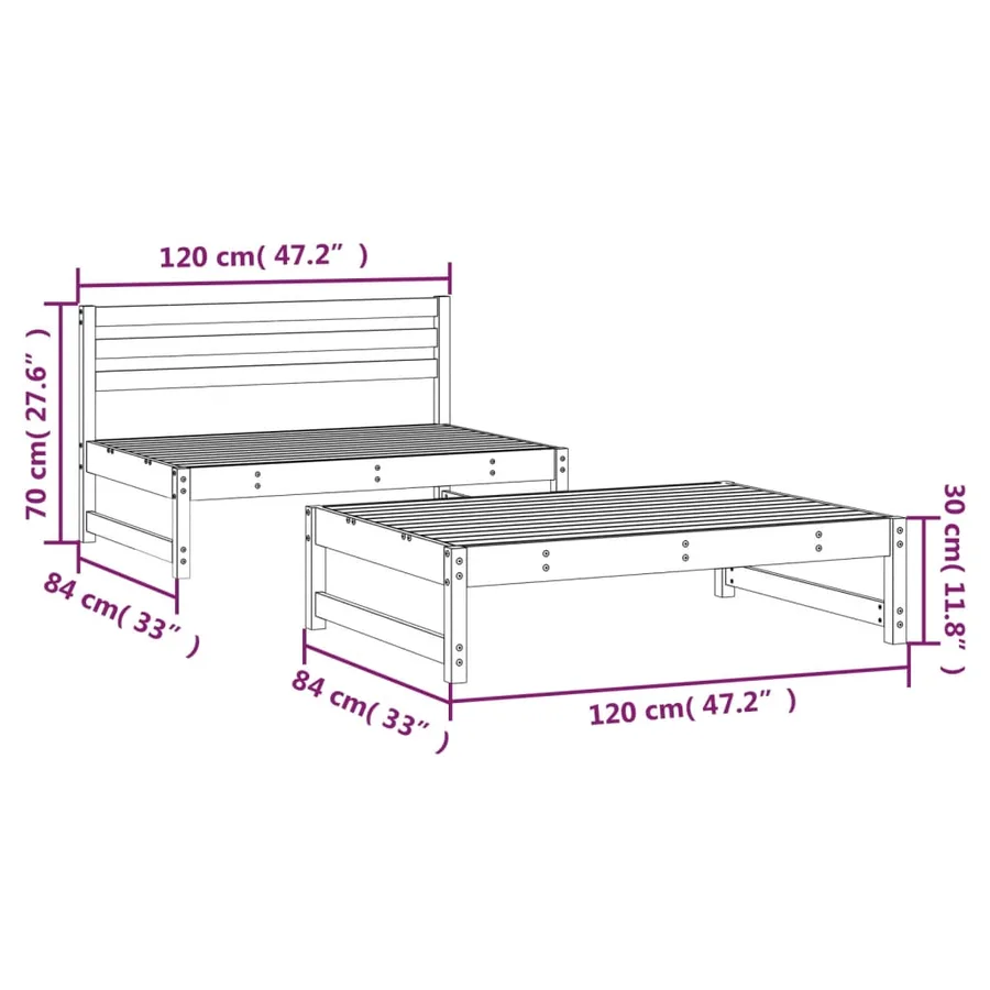 Salon de jardin 2 pcs noir bois massif de pin - 7