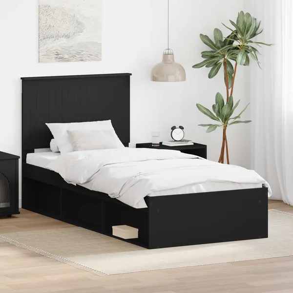 Cadre de lit Noir 90 x 200 cm Bois de pin massif