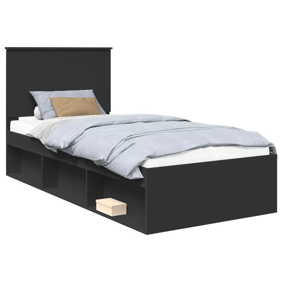 Cadre de lit Noir 90 x 200 cm Bois de pin massif - 2