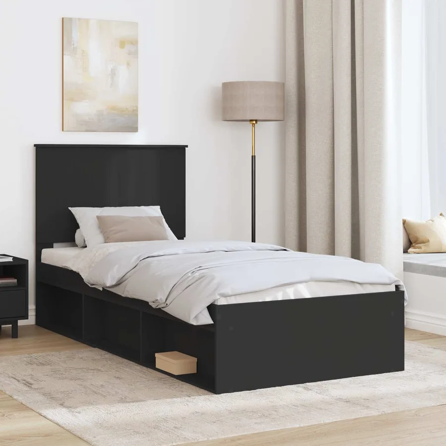 Cadre de lit Noir 90 x 200 cm Bois de pin massif - 3