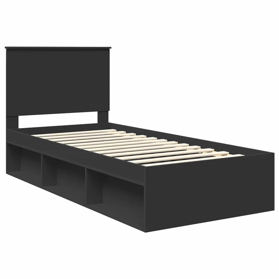 Cadre de lit Noir 90 x 200 cm Bois de pin massif - 4