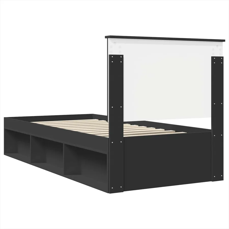Cadre de lit Noir 90 x 200 cm Bois de pin massif - 9