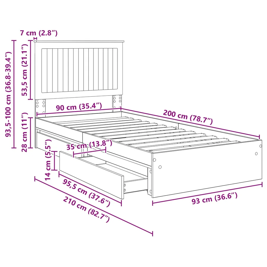 Lit de Rangement Gris Sonoma 90 x 200 cm Bois d'ingénierie - 14