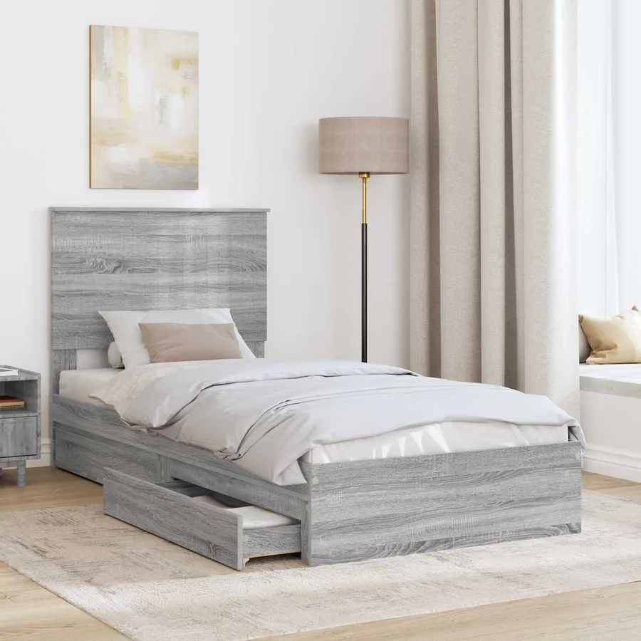 Lit de Rangement Gris Sonoma 90 x 200 cm Bois d'ingénierie - 3