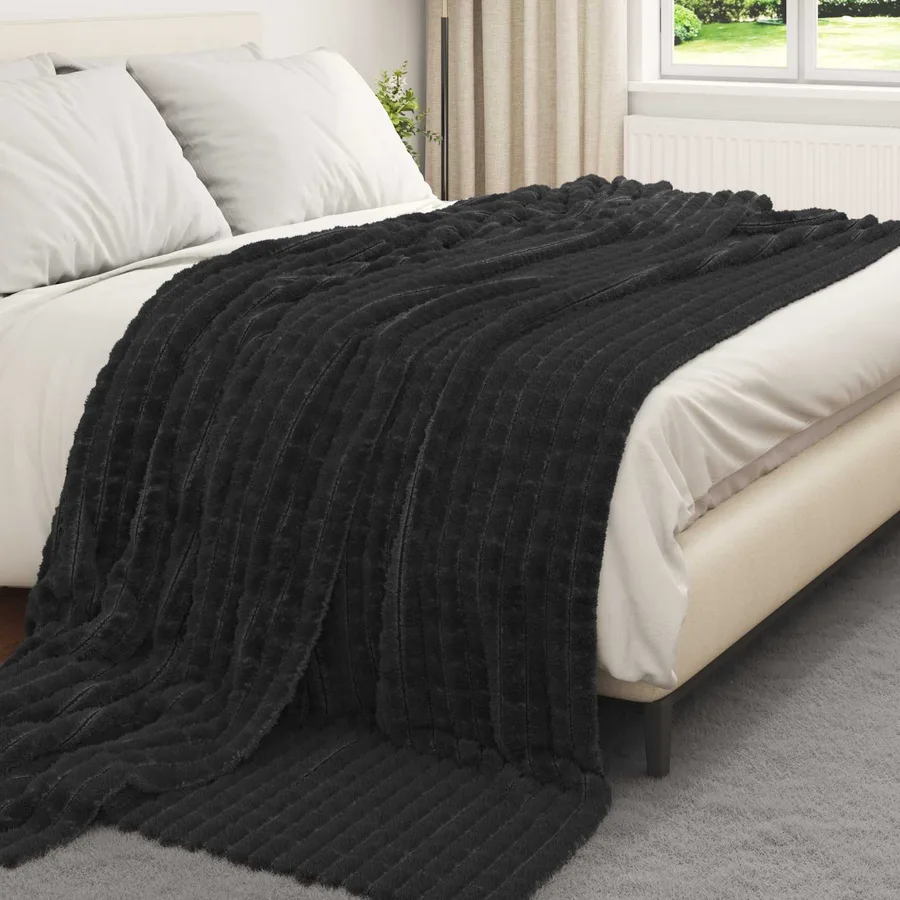 Couvertures à jeter 6 pcs Noir 240 x 220 cm Toison - 3