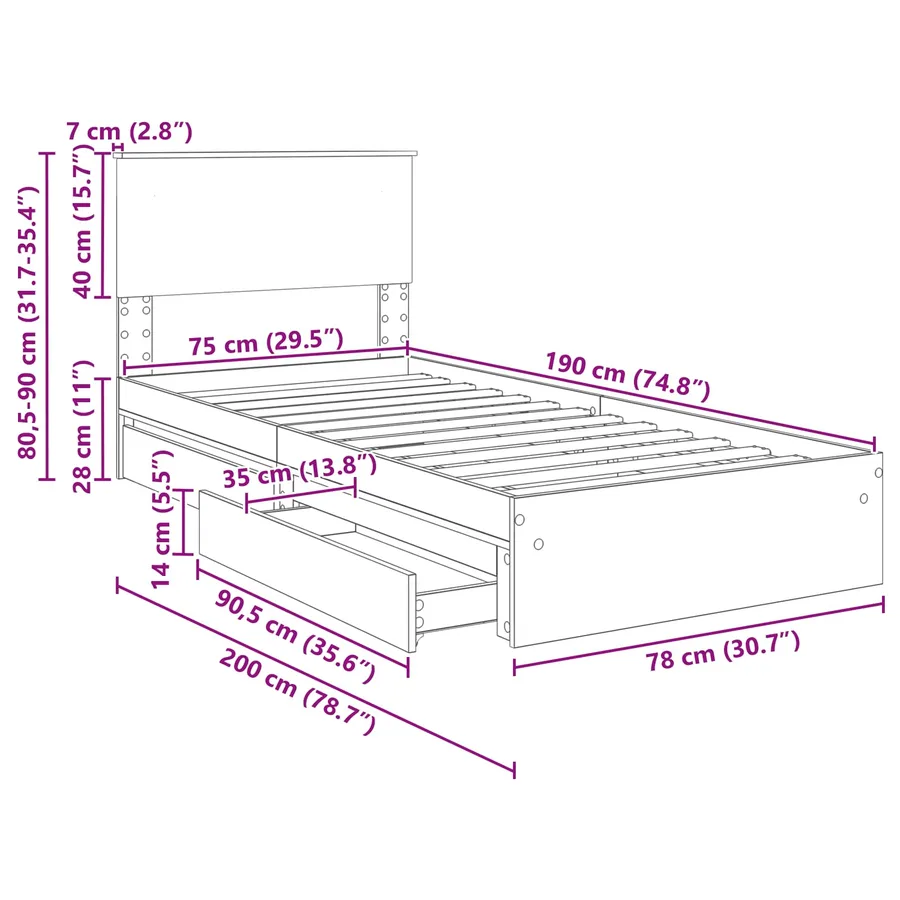 Lit de Rangement Chêne Sonoma 75 x 190 cm Bois d'ingénierie - 14