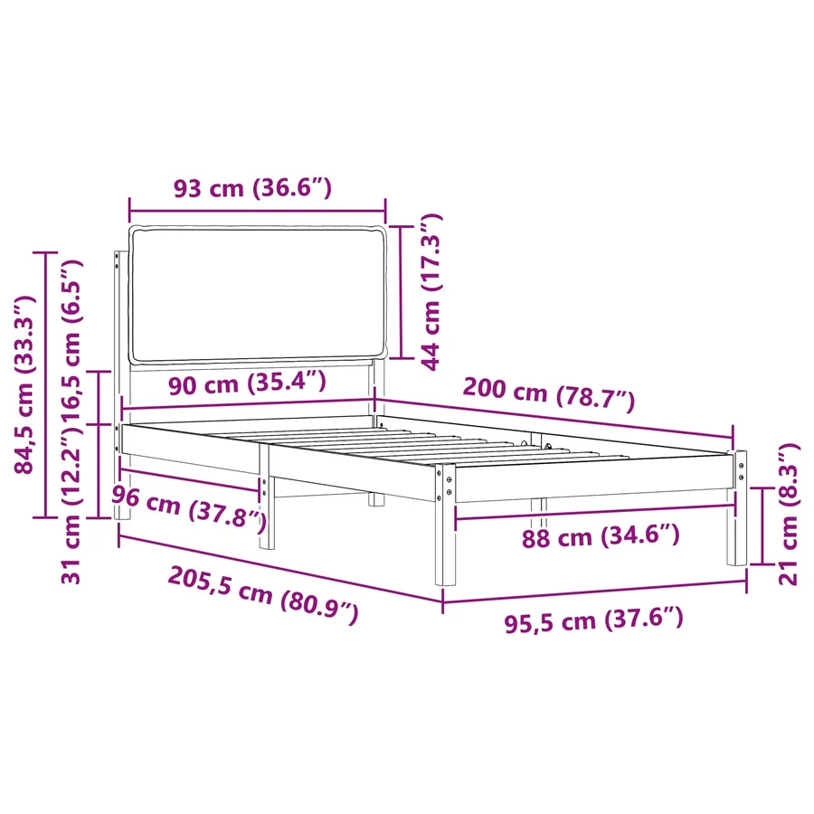 Cadre de lit avec tête de lit rembourrée Taupe 90 x 200 cm - 11
