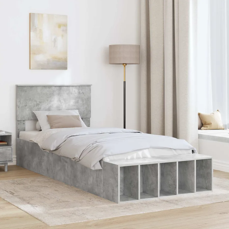 Cadre de lit Gris béton 70 x 190 cm Bois d'ingénierie - 3