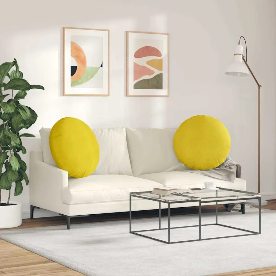 Coussins de siège 2 pcs Jaune Ø 80 x 29 cm Velours - 4
