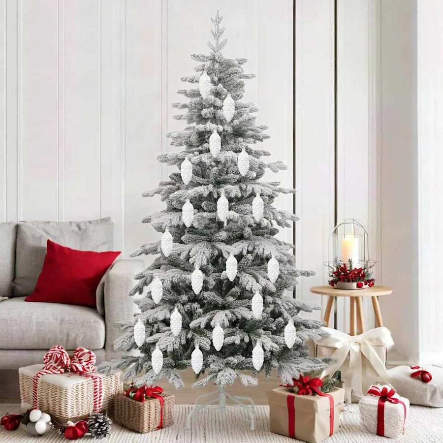 Boule de Pomme de Pin de Noël 40 pcs Blanc Plastique