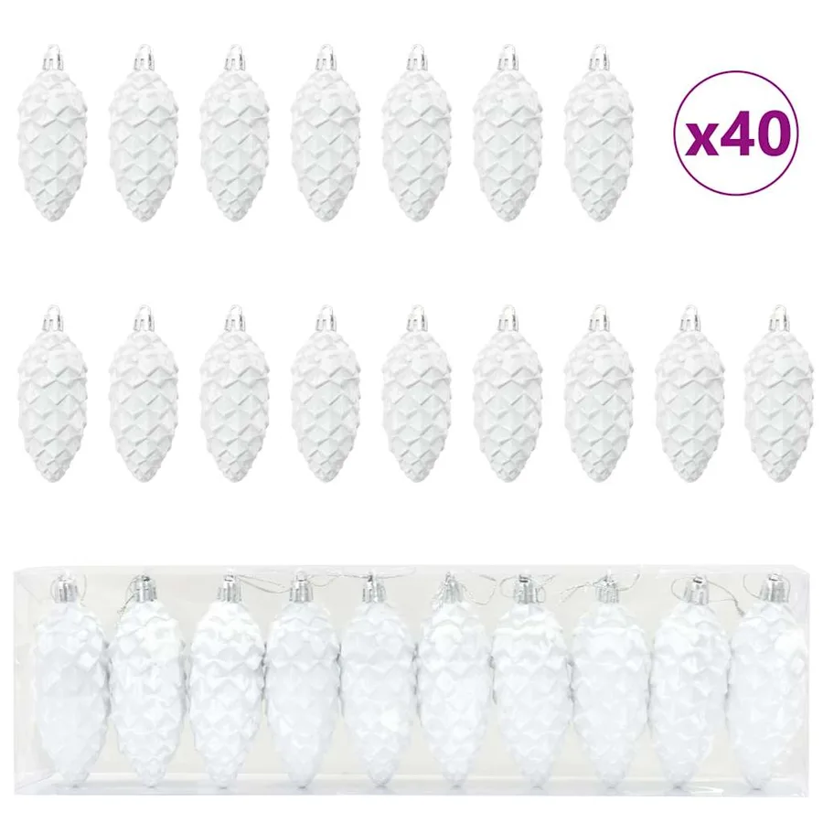 Boule de Pomme de Pin de Noël 40 pcs Blanc Plastique - 2
