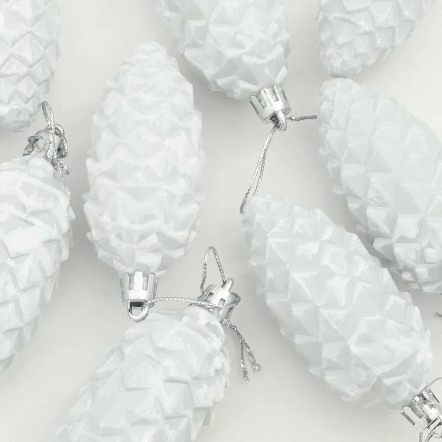 Boule de Pomme de Pin de Noël 40 pcs Blanc Plastique - 5