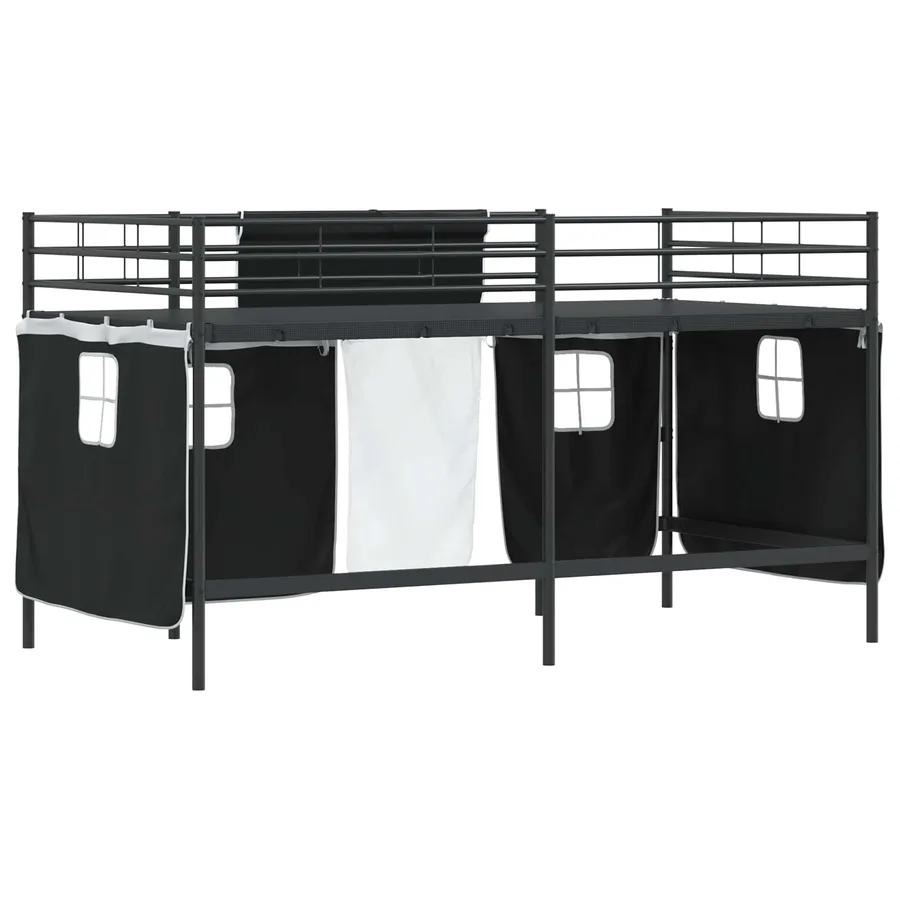 Cadre de Lit Mezzanine pour Enfants avec Rideaux Uni Noir - 8