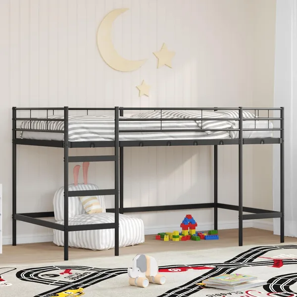 Lit mezzanine pour enfants Uni Noir 90 x 200 cm Acier