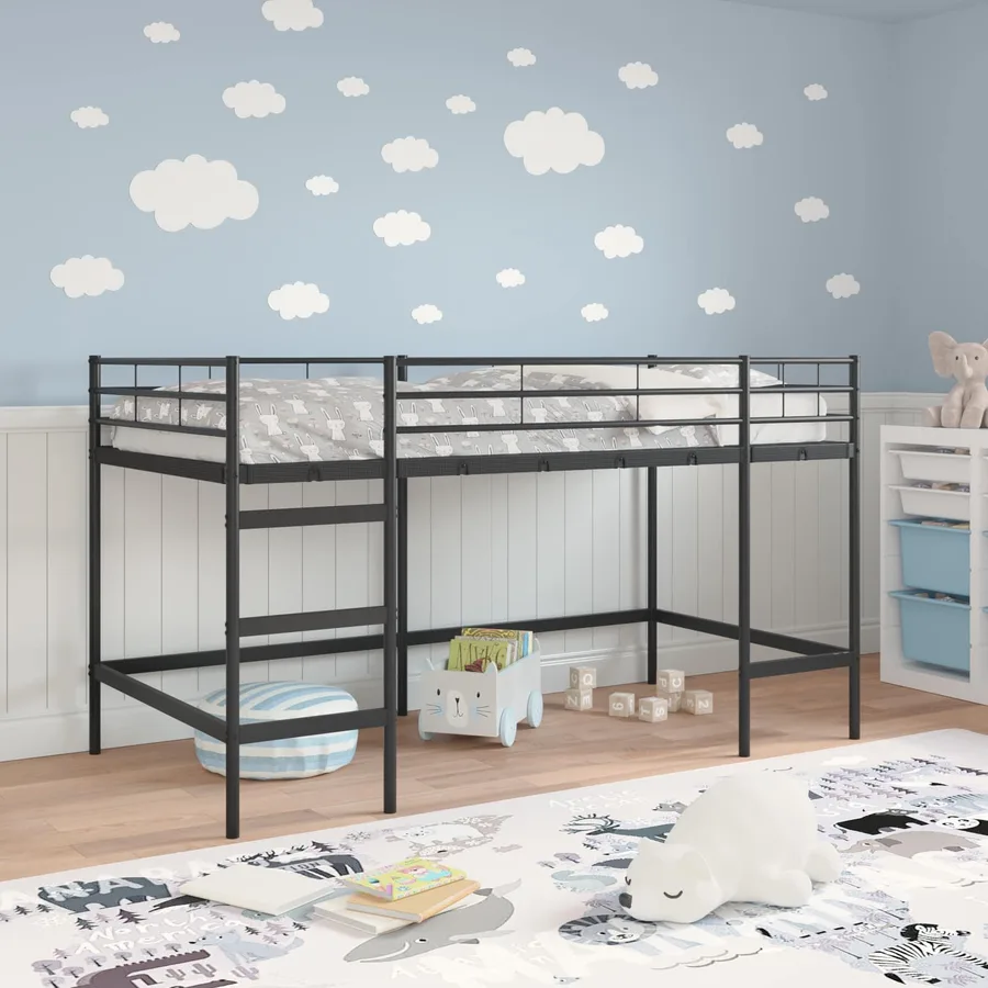 Lit mezzanine pour enfants Uni Noir 90 x 200 cm Acier - 3