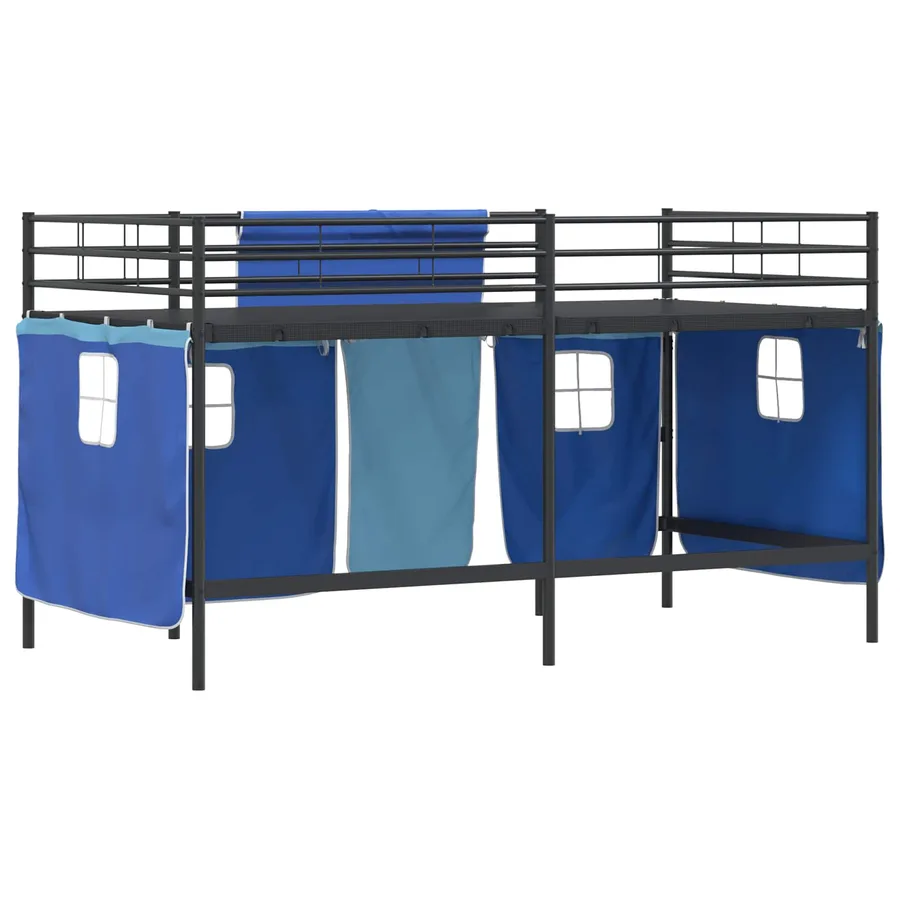 Cadre de Lit Mezzanine pour Enfants avec Rideaux Noir et Bleu - 8