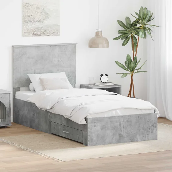 Cadre de lit Gris Béton et Argent 75 x 190 cm Bois d'ingénierie