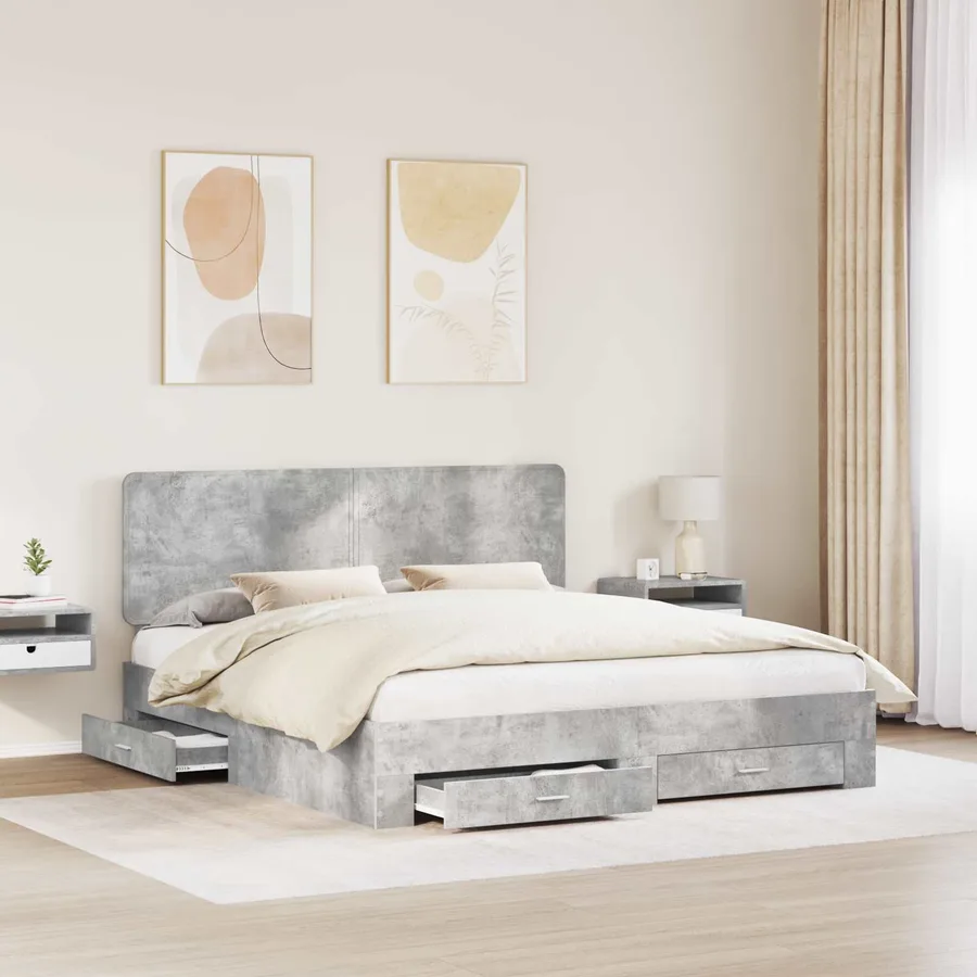 Cadre de lit Gris béton 200 x 200 cm Bois d'ingénierie - 3