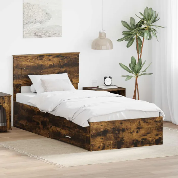 Cadre de lit Chêne Fumé et Argent 75 x 190 cm Bois d'ingénierie