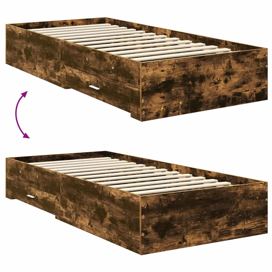 Cadre de lit Chêne Fumé et Argent 75 x 190 cm Bois d'ingénierie - 12