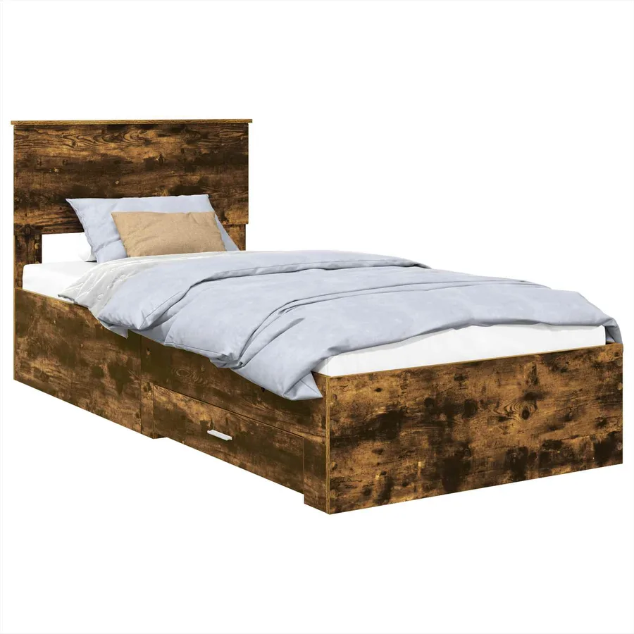 Cadre de lit Chêne Fumé et Argent 75 x 190 cm Bois d'ingénierie - 2