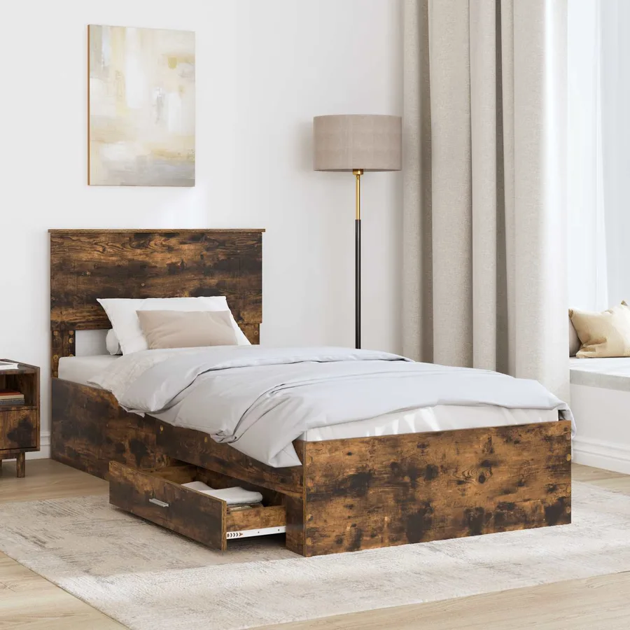 Cadre de lit Chêne Fumé et Argent 75 x 190 cm Bois d'ingénierie - 3