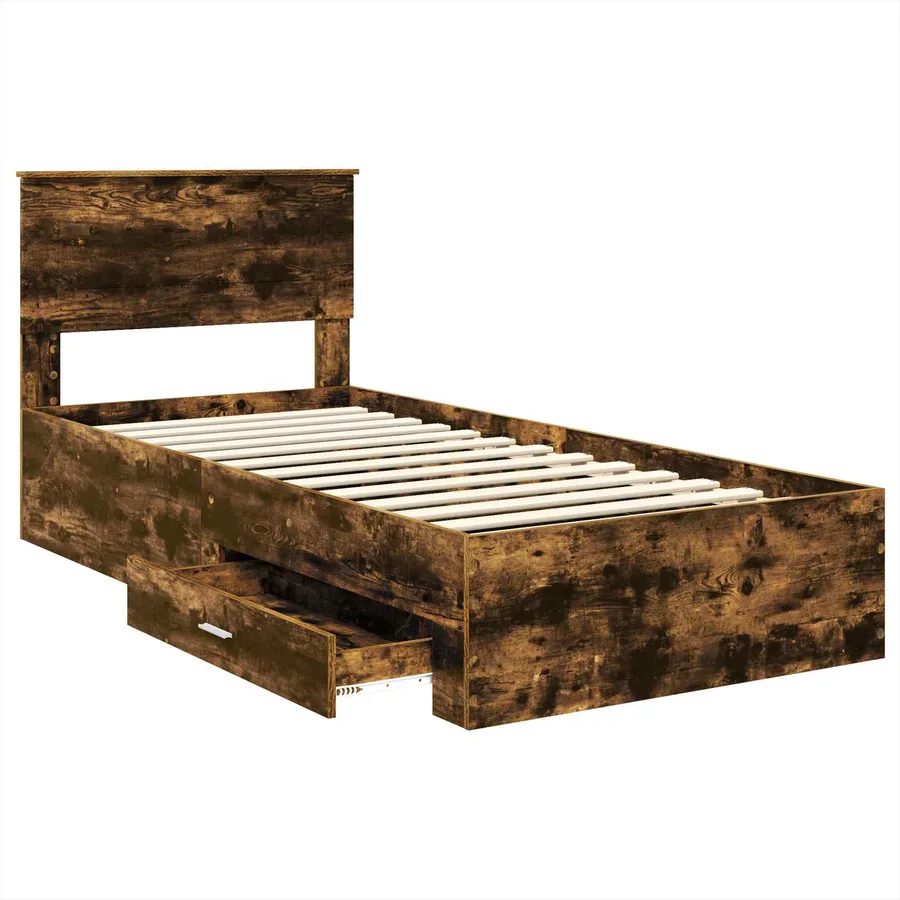 Cadre de lit Chêne Fumé et Argent 75 x 190 cm Bois d'ingénierie - 5