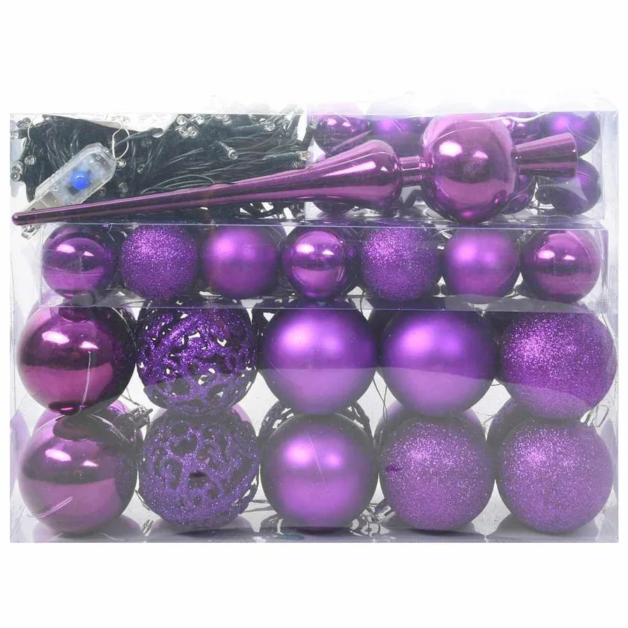 Ensemble de Boules de Noël avec 150 LED 61 pcs Lilas Plastique - 3