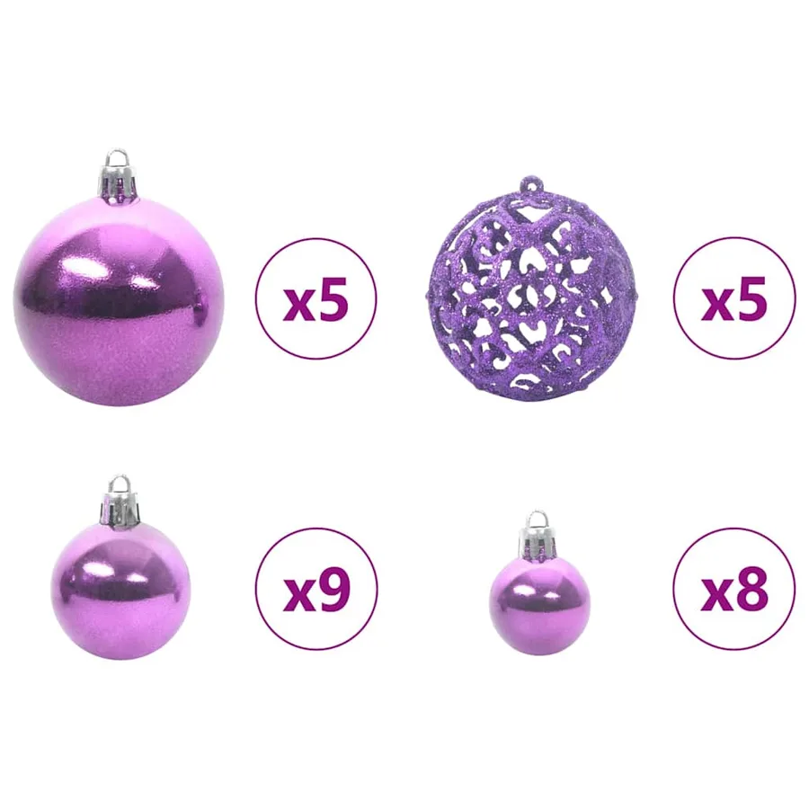 Ensemble de Boules de Noël avec 150 LED 61 pcs Lilas Plastique - 5
