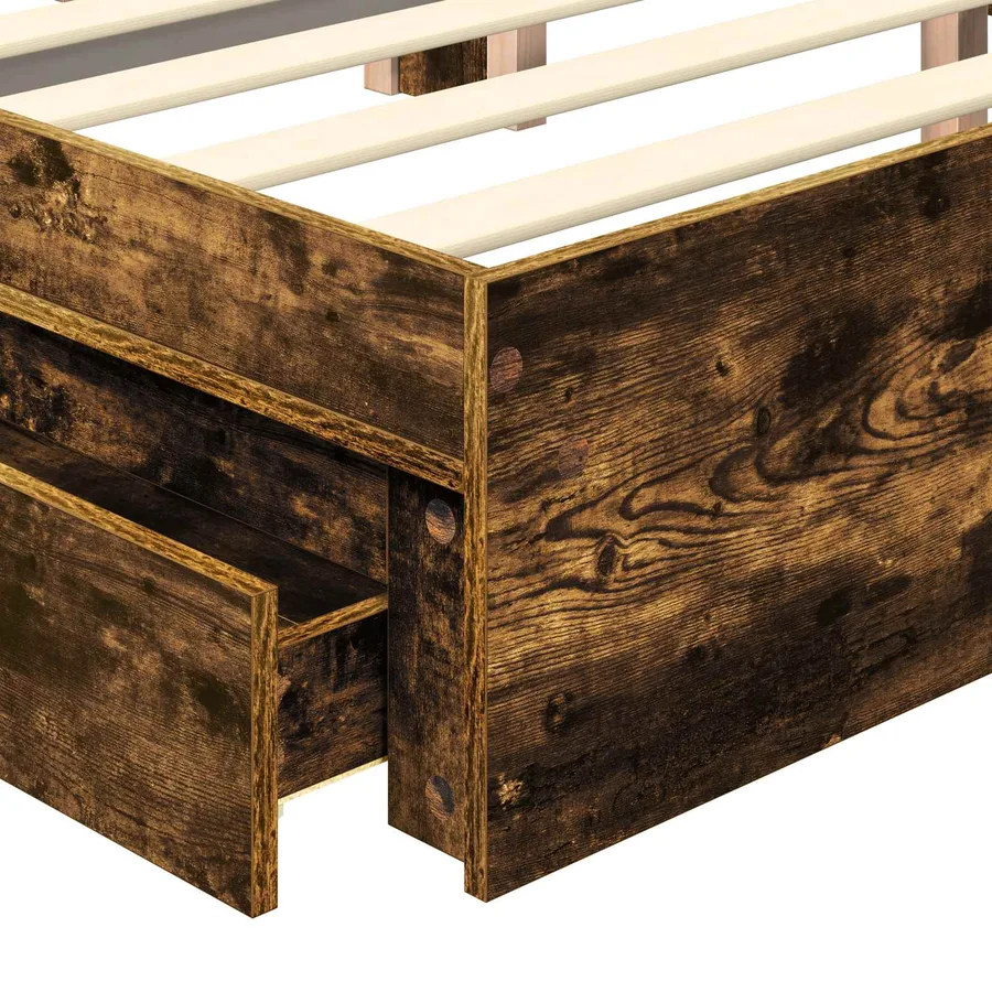 Lit de Rangement Chêne fumé 135 x 190 cm Bois d'ingénierie - 11