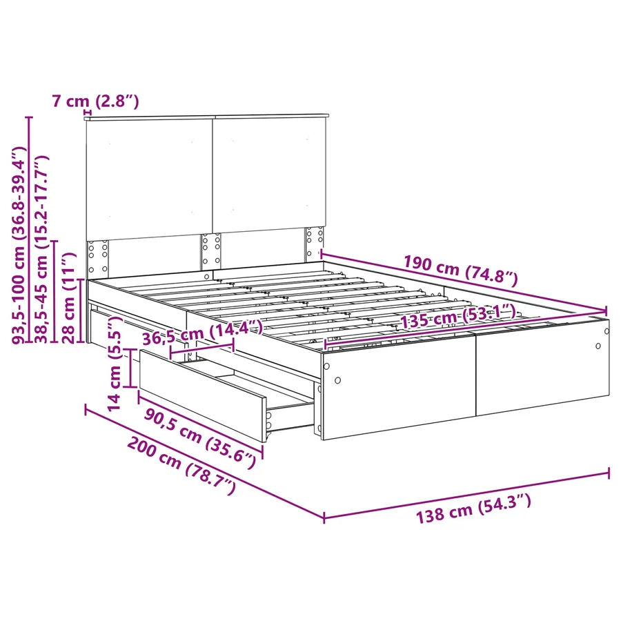 Lit de Rangement Chêne fumé 135 x 190 cm Bois d'ingénierie - 14