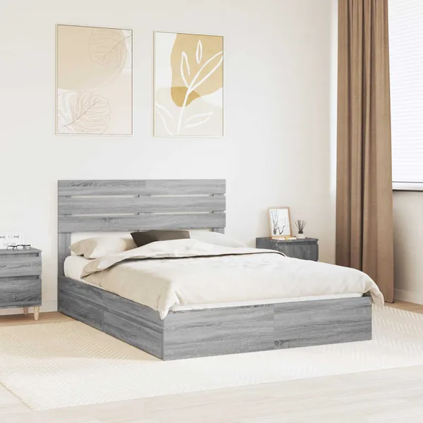 Lit de Rangement Gris Sonoma 160 x 200 cm Bois d'ingénierie
