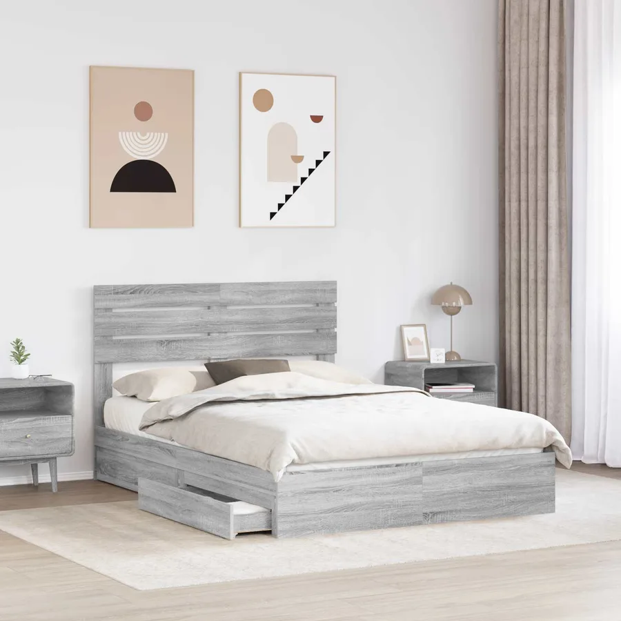 Lit de Rangement Gris Sonoma 160 x 200 cm Bois d'ingénierie - 3