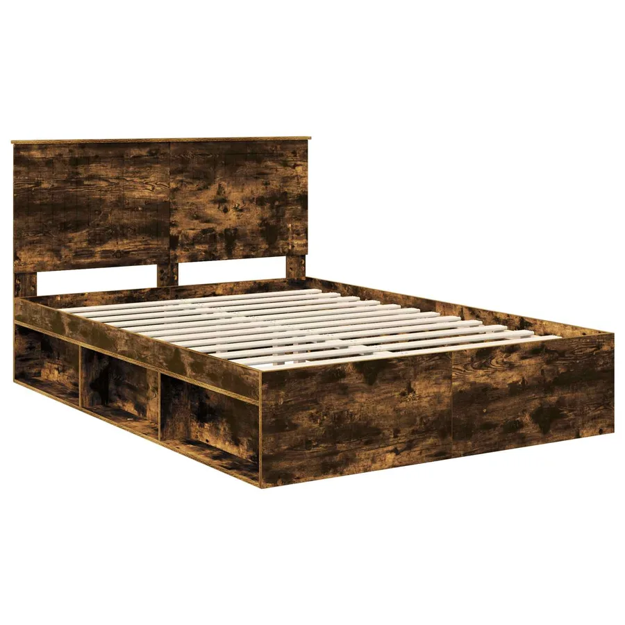 Cadre de lit Chêne fumé 140 x 190 cm Bois de pin massif - 4