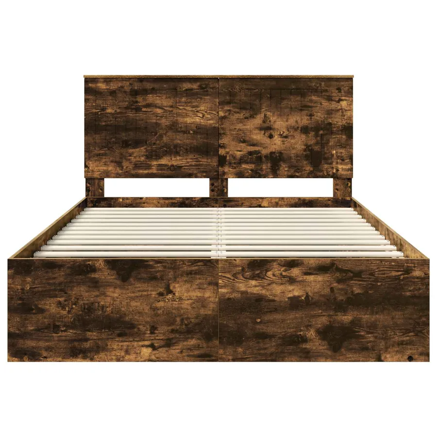 Cadre de lit Chêne fumé 140 x 190 cm Bois de pin massif - 7
