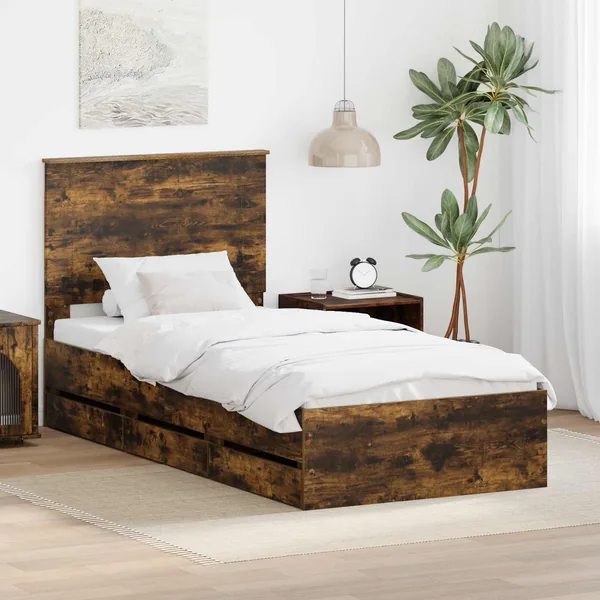 Cadre de lit avec tiroir Chêne fumé 75 x 190 cm Bois Ingénierie