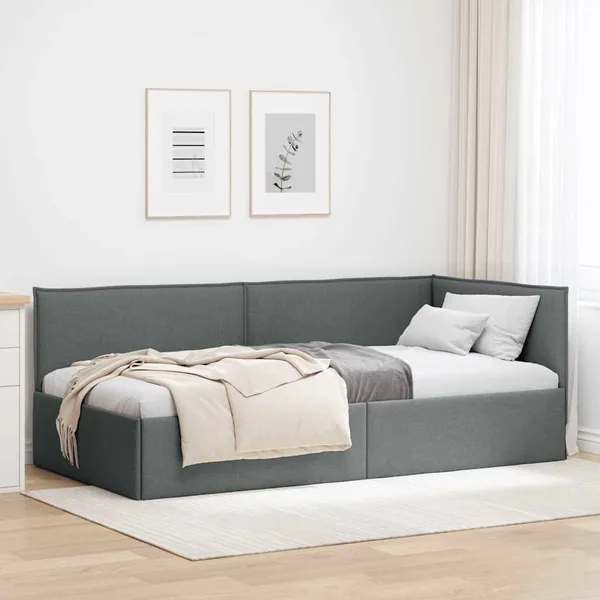 Cadre de lit d'angle Gris foncé 100 x 200 cm tissu