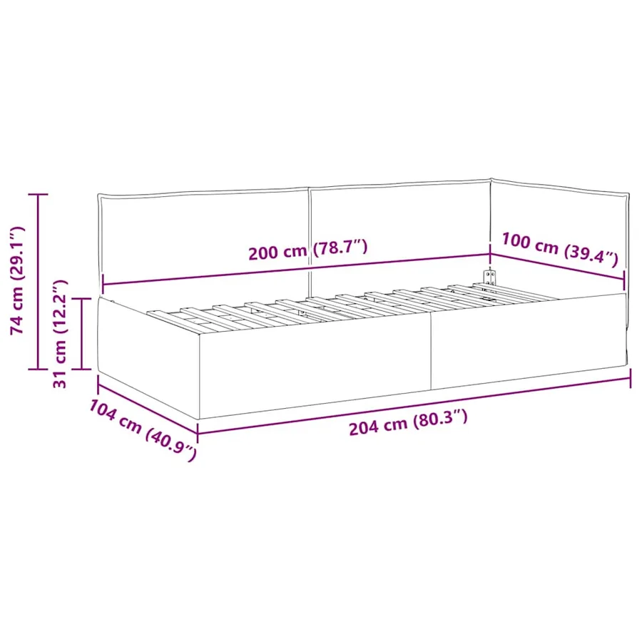 Cadre de lit d'angle Gris foncé 100 x 200 cm tissu - 11