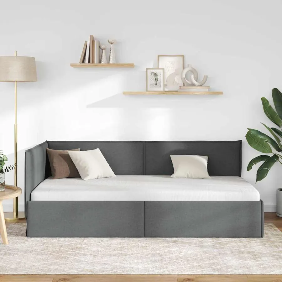 Cadre de lit d'angle Gris foncé 100 x 200 cm tissu - 3