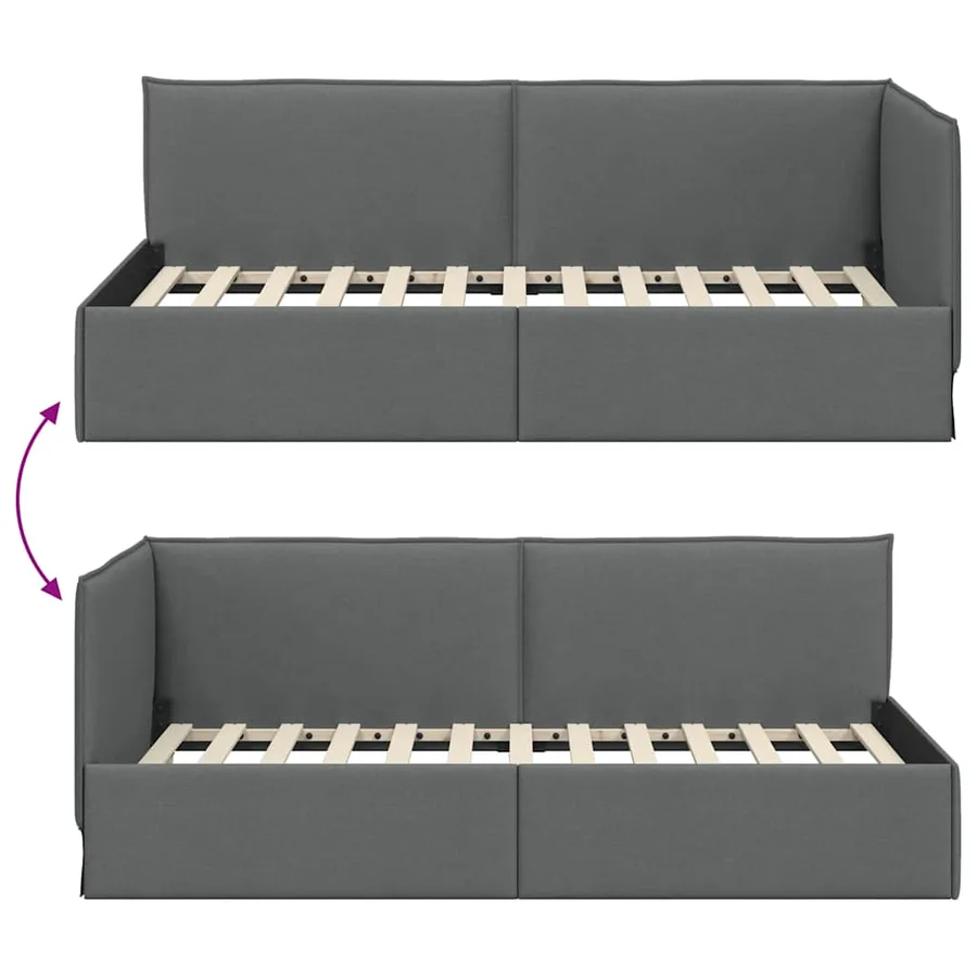 Cadre de lit d'angle Gris foncé 100 x 200 cm tissu - 9
