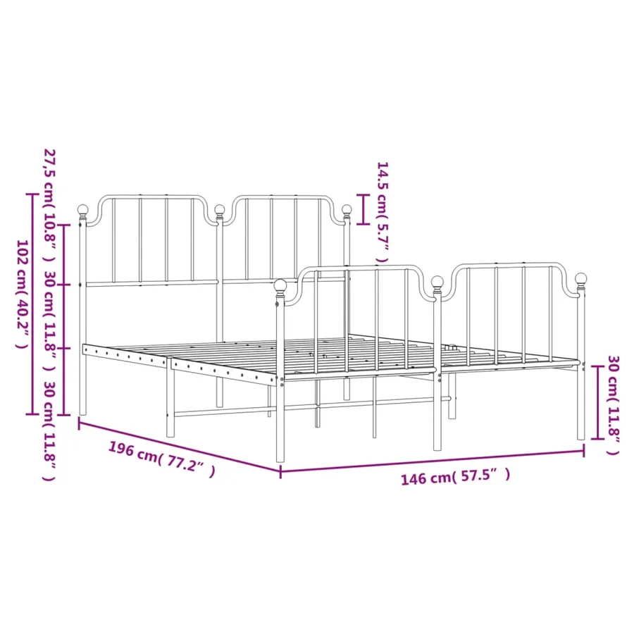 Cadre de lit métal sans matelas et pied de lit blanc 140x190 cm - 9