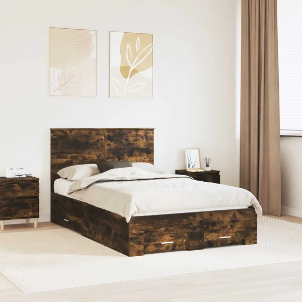Cadre de lit Chêne fumé 120 x 200 cm Bois d'ingénierie